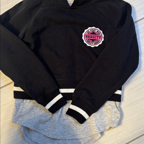 Girls Danskin Black Hooded Sweatshirt with Pink Varsity Patch - Picture 6 of 8